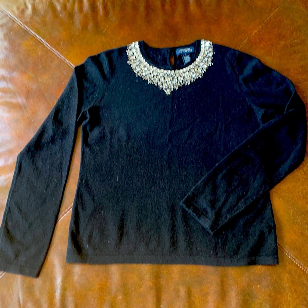 Black Jeweled Crew Neck Jones New York Signature sweater, size large